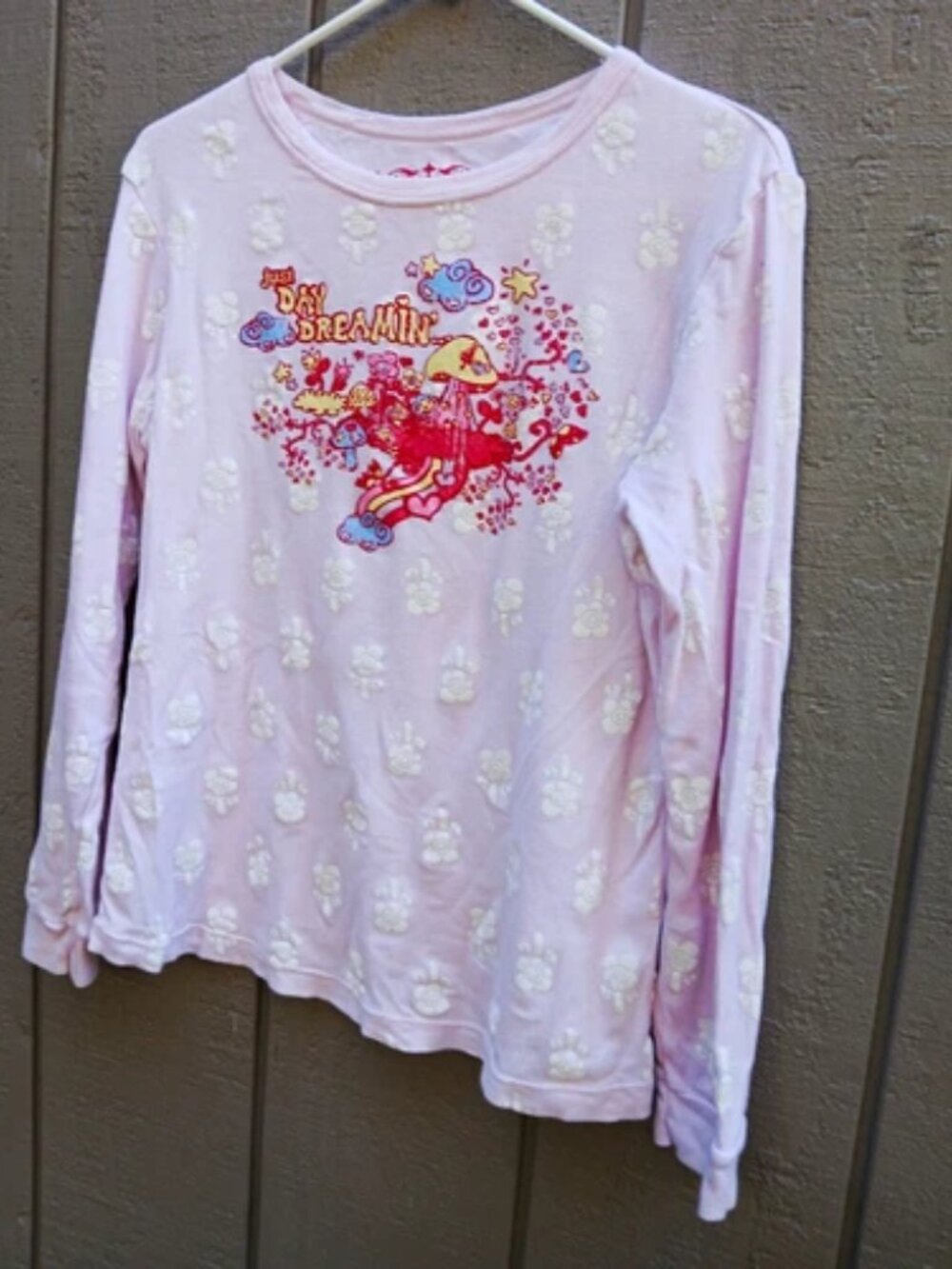 Just Day Dreamin Mushroom Baby Tee Pink Long Sleeve Mushroom Rainbow Ribbed